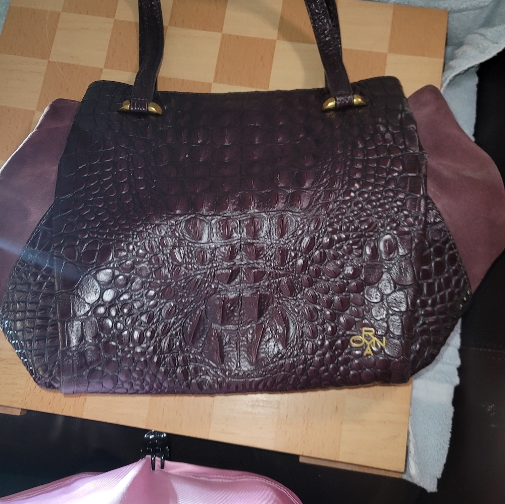 Dark Plum Croc-Embossed Tote with Gold Logo